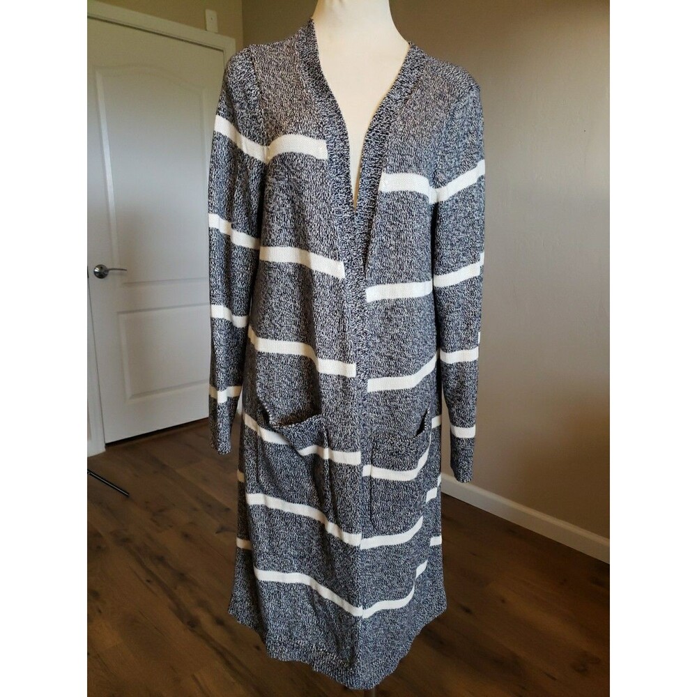 Talbots Duster Womens Plus Sz. 1X Black White Striped Marled Cardigan Duster